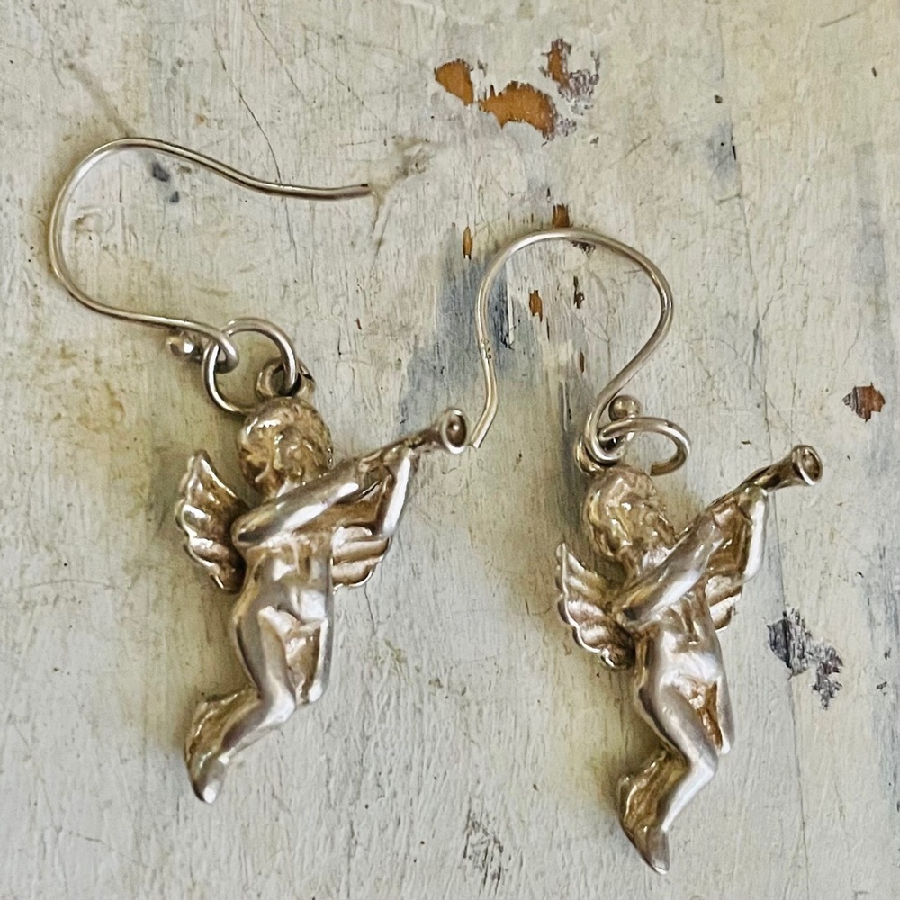 Vintage Solid Sterling Cherub Earrings - image 1